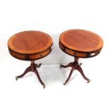 Pair of Circular Yew Wood Miniature Drum Tables