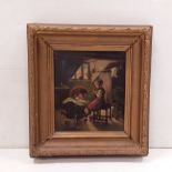 Unusual 19C Oil on Metal 'School of a Young Girl' Dimensions Including Frame : 39cm W x 43cm