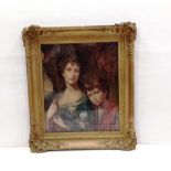 Large Gilt Framed Portrait of Woman and Boy Dimensions Including Frame : 81cm W x 95cm