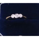 18 CT Gold 3 Stone Diamond Ring Size M & a half