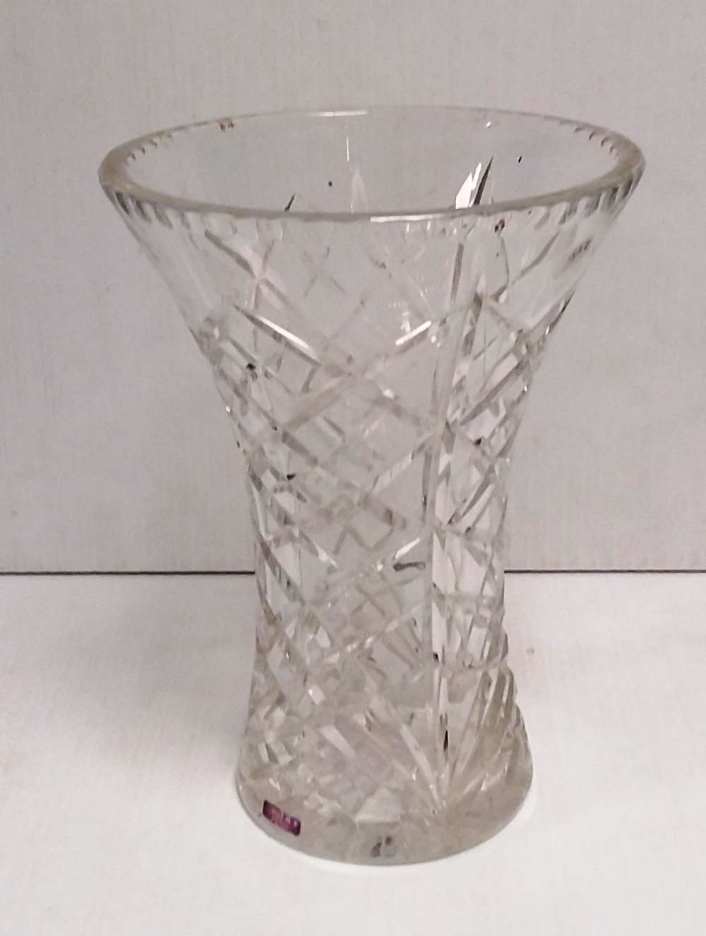 Large Waistline Cut Glass Vase