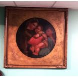 Large Edw Gilt Framed Oil on Canvas ' Mother & Children' Dimensions Including Frame: 111cm W x 116cm