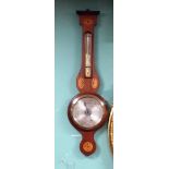 Edw Inlaid Mahogany Aneroid Barometer Dimensions: 94cm W 27cm