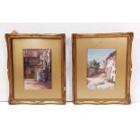 Pair of Edw Gilt Framed Watercolours Signed in Monogram Dimensions Including Frame: 35cm W x 44cm H