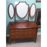 Very Clean Edw Inlaid Mahogany Triple Mirror Dressing Table Dimensions: 108cm W 55cm D 157cm H