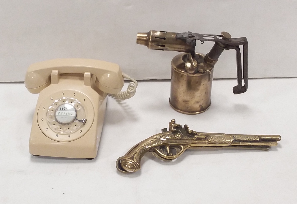 Post Plus Telegraph Old Phone & Primus Premium Blow Torch & Brass Pistols