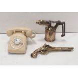 Post Plus Telegraph Old Phone & Primus Premium Blow Torch & Brass Pistols