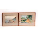 Pair of Watercolours by Tuntin Dimensions Including Frame: 51cm x 42cm