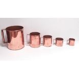 Set of 5 19C Copper Grain Measures