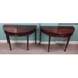 Rare Pair of Georgian 1 Drawer Demi Lune Console Tables Dimensions: 114cm W 55cm D 77cm H