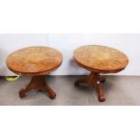 Very Unusual Pair of Burr Walnut Art Deco Centre Tables Dimensions: 92cm Diam 75cm H