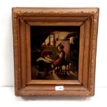 18C Gilt Framed Oil on Metal ' School of a Young Girl' Dimensions Including Frame : 39cm W x 42cm