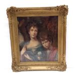 19C Heavy Gilt Framed Watercolour 'Mother & Child' Dimensions Including Frame: 80cm x 95cm