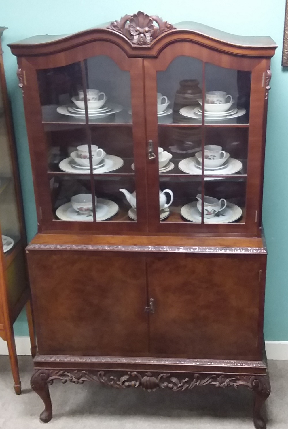 Burr Walnut Cabriole Leg Display Cabinet Dimensions: 105cm W 177cm H 45cm D