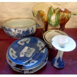 Assorted Chinese ceramics including tea bowls, dishes, vase, Tang style horse - various condition
