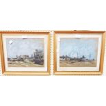 P. Hogg: a pair of pastel drawings, depicting views of Mynydd Cilan - signed, inscribed and dated