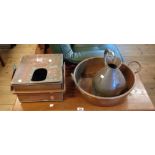 A copper jam pan, jug and bucket