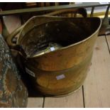 A brass coal scuttle and other items