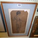 A framed antique pencil on board art school study of a female nude - bearing ESK blindstamp (
