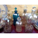 Six Victorian pinched decanters