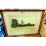 Montague Leder: view of Cirencester with Church tower to the distance - signed, dated and titled "