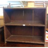 A 31" old stained pine wall mounted two shelf unit with bracketed supports