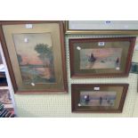 L. Retallack: three gilt framed and slipped early 20th Century watercolours, two depicting fishing