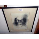 Anca Ionescu: a framed monochrome portrait of a girl - signed with initials and dated 83
