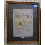 A framed fishing interest original ink and watercolour four image montage entitled "The Rise"