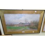 †Henry J. G. Stannard: a framed and gilt slipped watercolour, depicting a farmstead with domestic