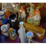 Various ceramics including two Staffordshire Little Red Riding Hood figures (1 a/f), faience jug,