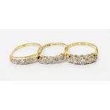 Three 18ct. gold multi diamond rings - various condition