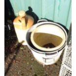 A stoneware flagon - sold with a pair of planters and another