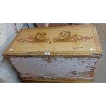 A 33 1/2" Victorian painted elm lift-top box with classical dolphin decoration to lid, internal