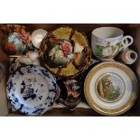 A box containing various decorative ceramics including Tyke's Motto oversized mug, etc. - sold