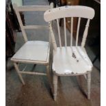 An old Windsor stick back kitchen chair, set on ring turned supports and an Edwardian bedroom