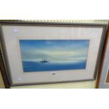 Norman D. Whiting: a framed watercolour, depicting sailing vessels at anchor at dusk - signed and