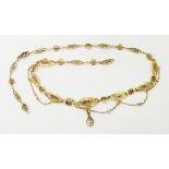 A yellow metal and seed pearl fancy-link bracelet - a/f