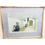 †William Russell Flint: a framed coloured print, depicting ladies in an underground archway - signed