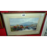 Tom Rowden: a gilt framed watercolour, depicting cattle in a moorland setting with stream in