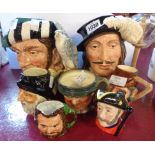 Three Royal Doulton character jugs, Athos, The Falconer and Tony Weller - sold with four other