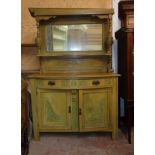 A 3' 11" early 20th Century painted wood break bow front sideboard with mirror set raised back,