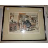A Hogarth framed coloured print after a Georgian cartoon, the Physicians Friend
