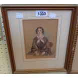 A gilt framed early 19th Century naive portrait watercolour of a seated lady with a book