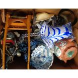 A box containing a quantity of assorted ceramics including character jug, vintage handkerchief vase,