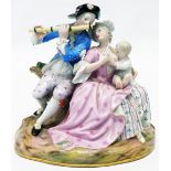 A 19th Century Meissen figure group depicting a man playing a flute while his companion breast feeds