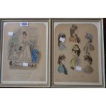 A pair of framed 1870 fashion prints from The London Journal