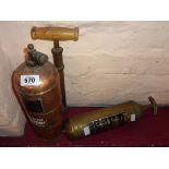 A vintage brass Dunford fire extinguisher - sold with a French copper pressurised sprayer