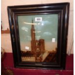 A Victorian souvenir crystoleum view of Strasbourg Cathedral in ebony frame