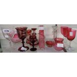 A collection of Cranberry, flashed and other glassware - various condition